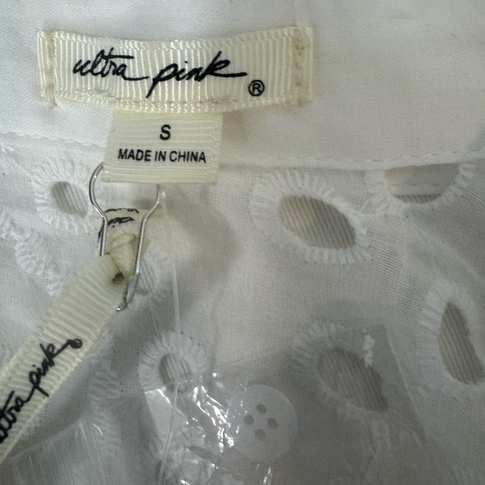 Wltra Pink Women White Collared Button Front Long Bishop Sleeves Blouses Size S - Picture 7 of 11